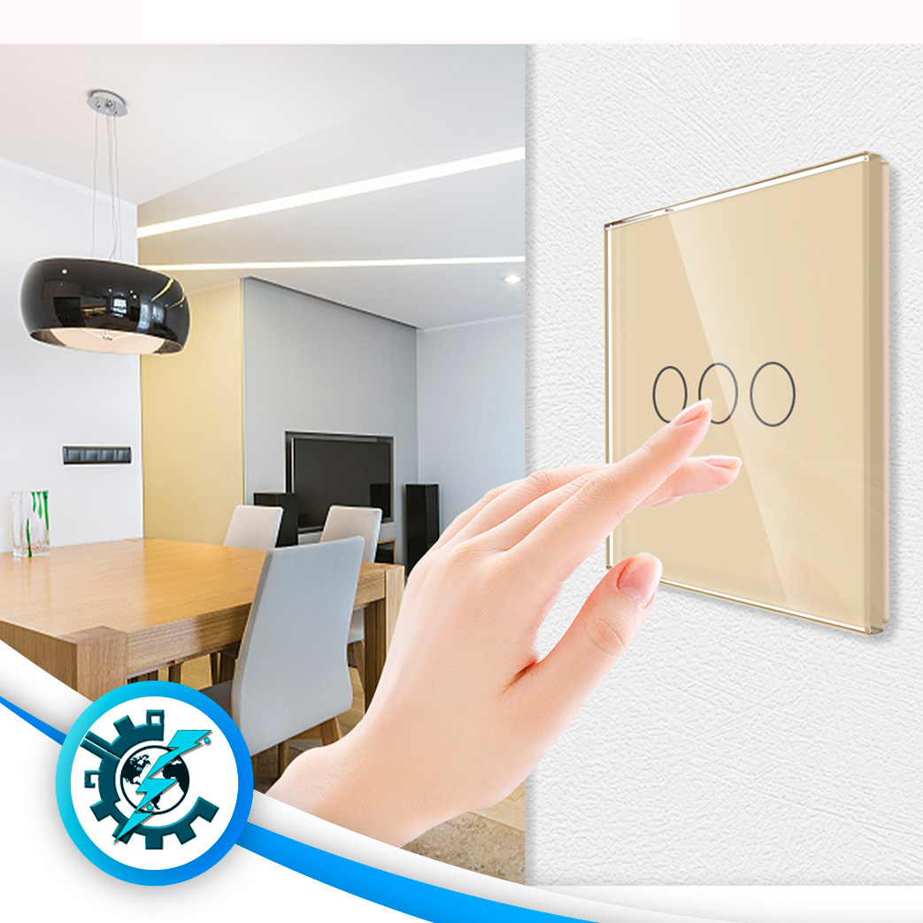 کلید سه پل لمسی هوشمند تویا (tuya) بی‌سیم وایفای و زیگبی