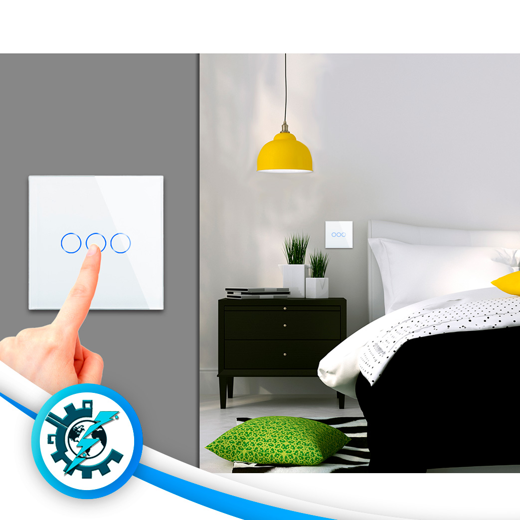 کلید سه پل لمسی هوشمند تویا (tuya) بی‌سیم وایفای و زیگبی